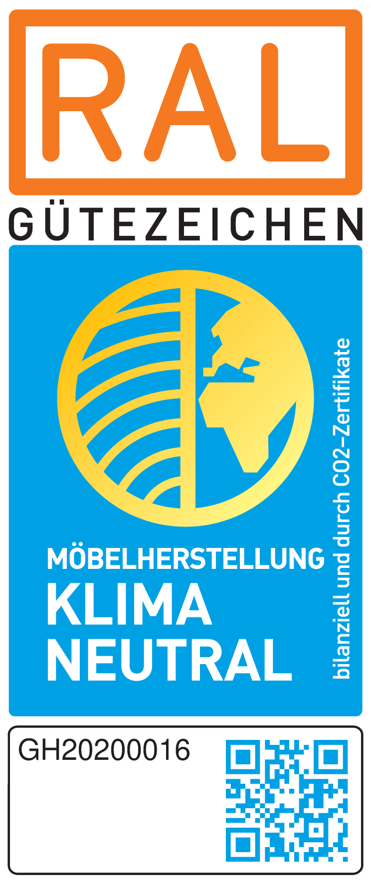 Pečeť kvality RAL — klimaticky neutrální výroba nábytku (Gütegemeinschaft Möbel, DGM)